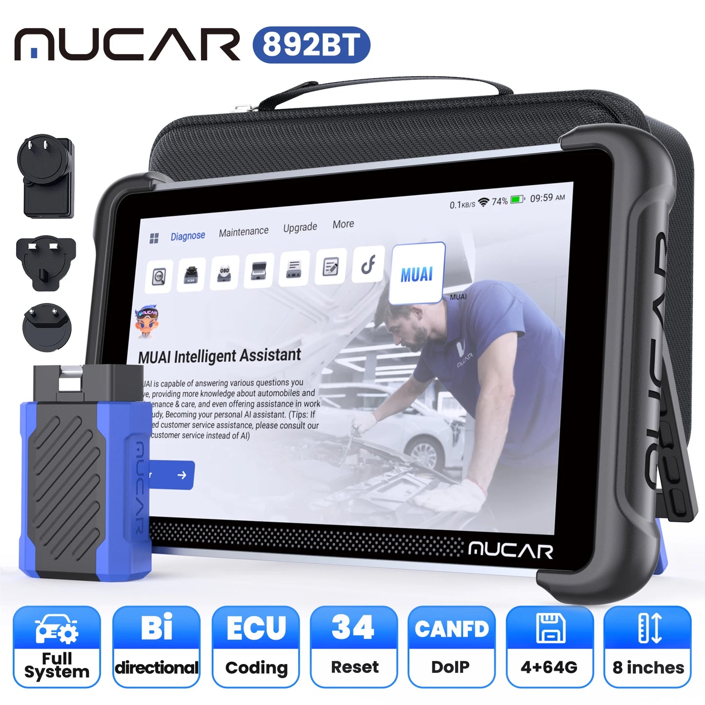 MUCAR 892BT Car OBD2 Diagnostic Tool with THINKCAR Video Scope USB Video Camera, Lifetime Free Full System Diagnosis 34 Reset - QUORE