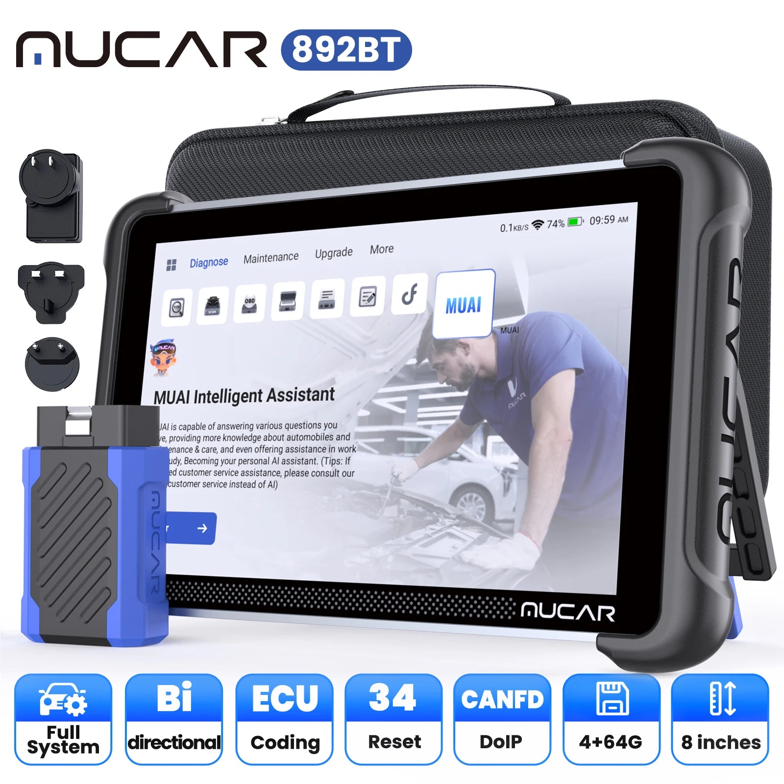 MUCAR 892BT Car OBD2 Diagnostic Tool with THINKCAR Video Scope USB Video Camera, Lifetime Free Full System Diagnosis 34 Reset - QUORE