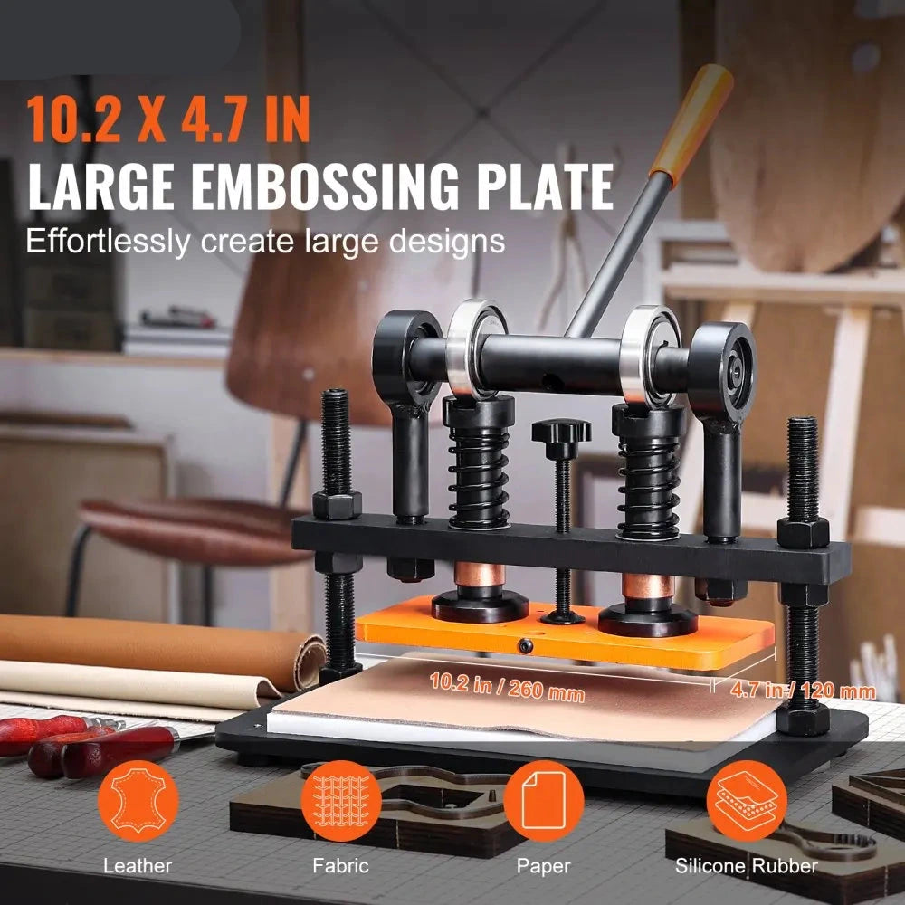 Handmatige Leersnijmachine - Lederen Snijmachine - Embossing Machine - Handmatige - met 12 mm Drukslag - Stanspers - voor Leer - Foam - Rubber en Kunststof - Verstelbare Druk - 1.5 Ton Drukkracht - 28 x 14 cm