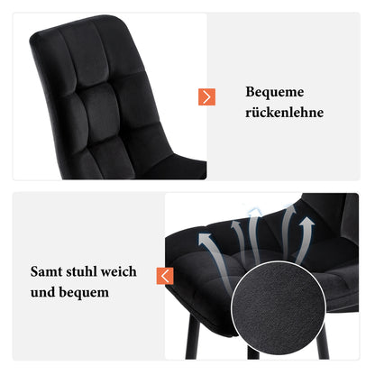 Eettafelset – Eettafel Met Stoelen – Dinerset – Fluwelen Stoelen – 140x80 Cm Tafel – Verstelbare Pootjes – Metalen Frame - Zwart