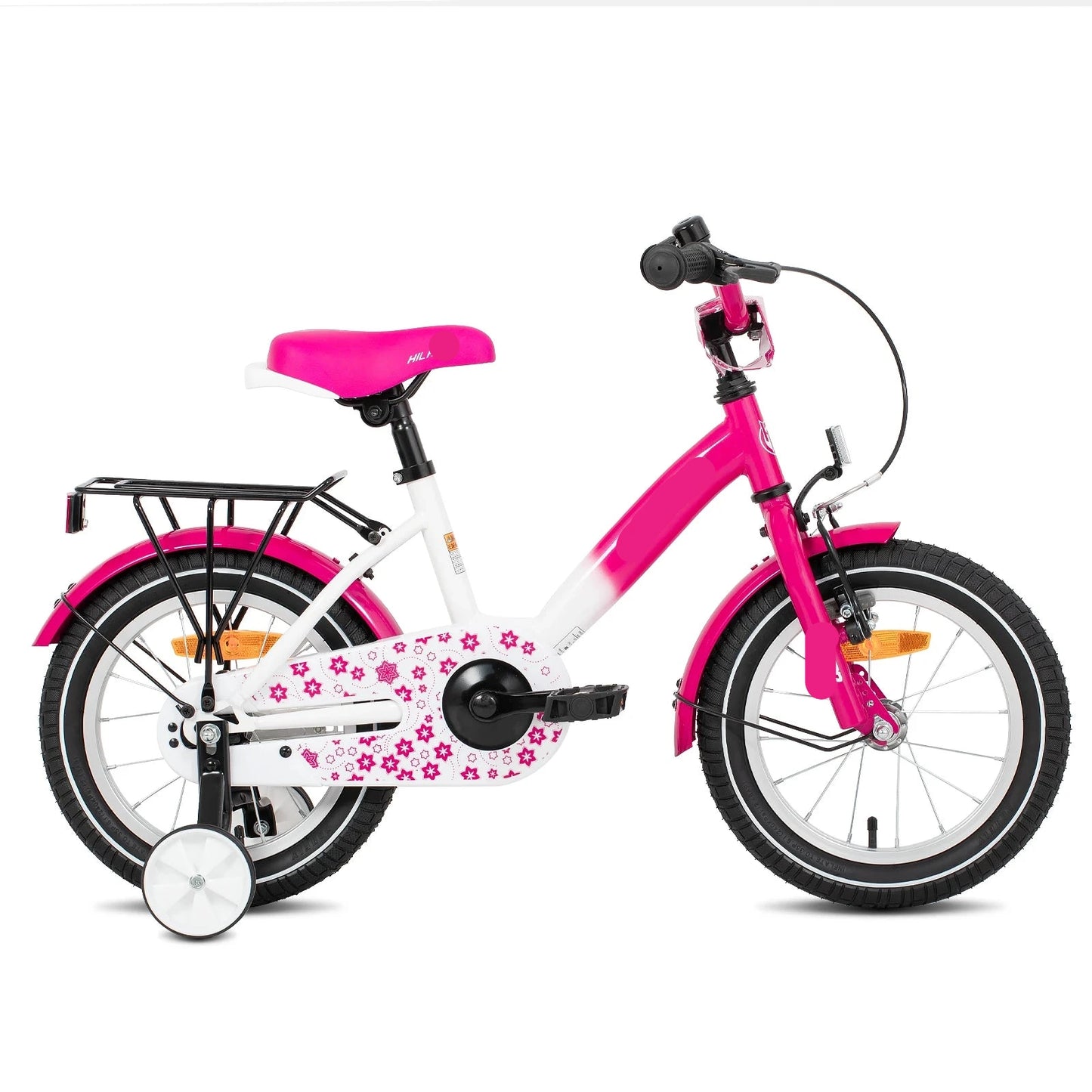 Kinderfiets - Loopfiets - Kleuterfiets - met Zijwielen - Inclusief Bel & Achterrek - Leuke Fiets - voor Meisjes en Jongens - van 2-7 Jaar - 16inch - Metaal - Roze - QUORE