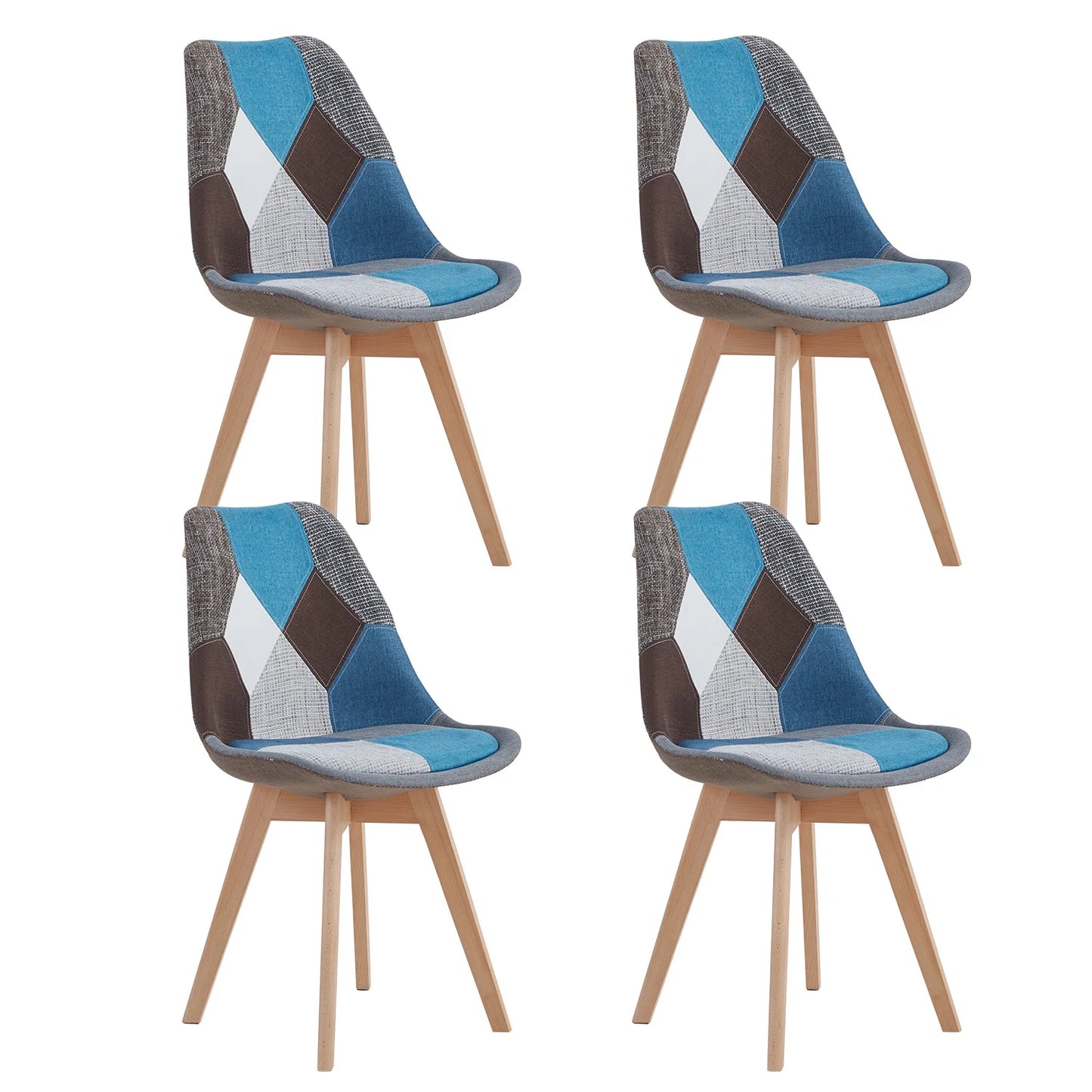 2Pcs/4Pcs Nordic Dining Chairs Colorful Patchwork Chairs with Wooden Legs and padded seat Lounge Chair for Kitchen Living Room