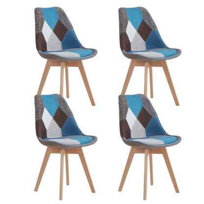 2Pcs/4Pcs Nordic Dining Chairs Colorful Patchwork Chairs with Wooden Legs and padded seat Lounge Chair for Kitchen Living Room