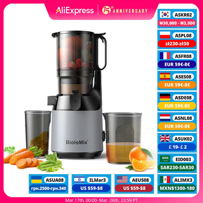 BioloMix Cold Press Juicer,with 130mm Feed Chute,Fit Whole Fruits & Vegetables,High Juice Yield,BPA FREE Slow Masticating Juicer