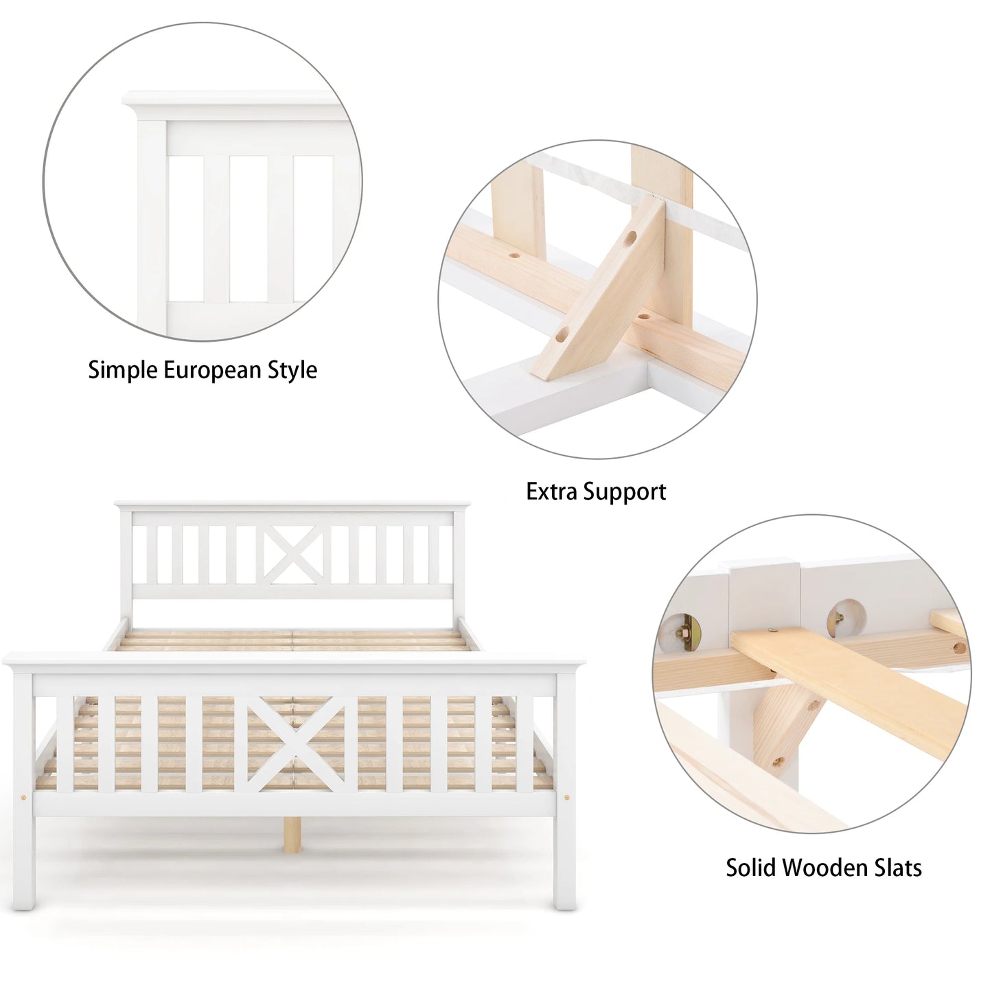Bedframe – Bed – Slaapbank – Slaapbed – X-Vormig Hoofdeinde – Massief Dennenhout – Met Lades