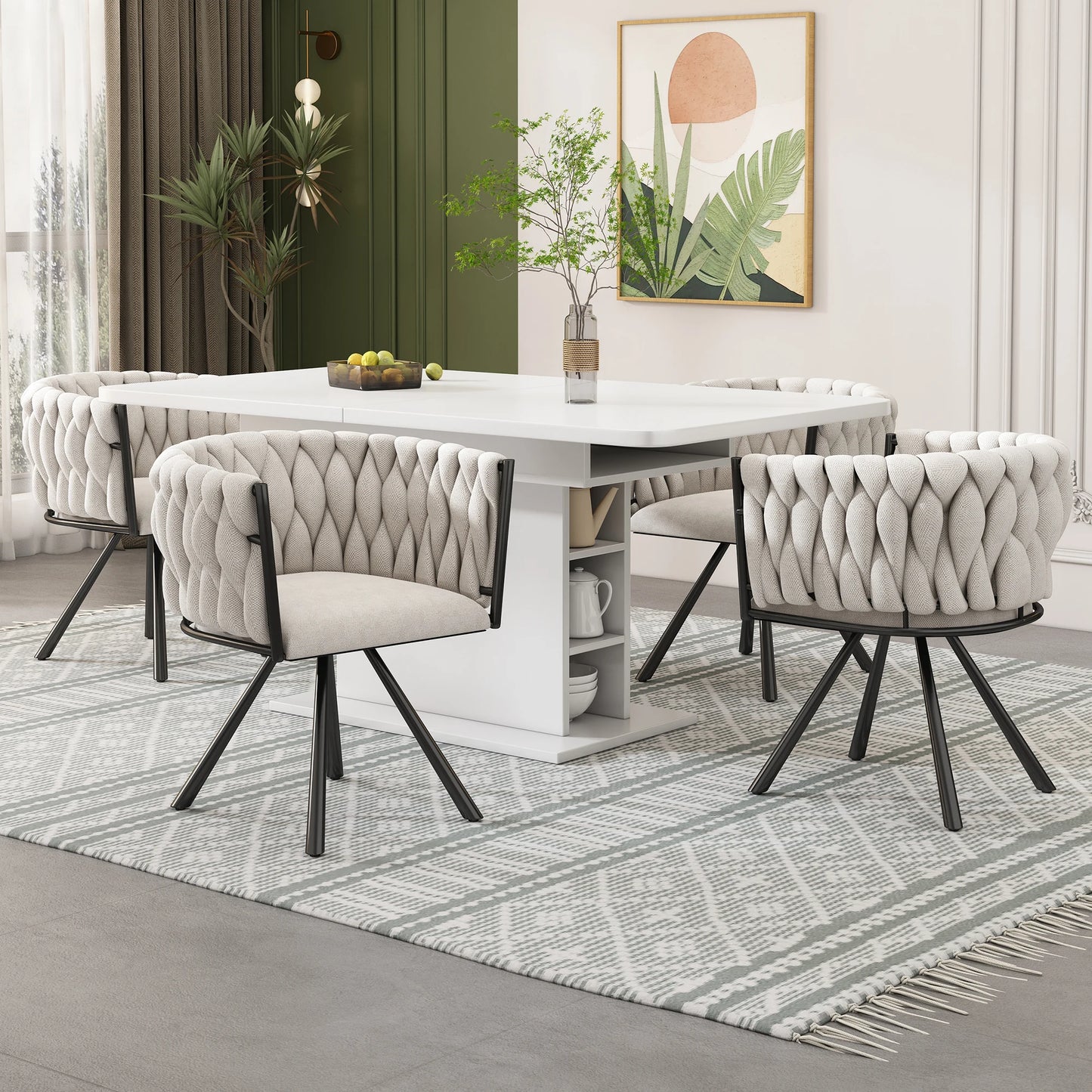 Eetkamerstoelen – Stoelen – Draaistoelen – Linnen Stoelen – Comfortabel Zitvlak – Ergonomische Rugleuning – Vierpoots Metalen Frame