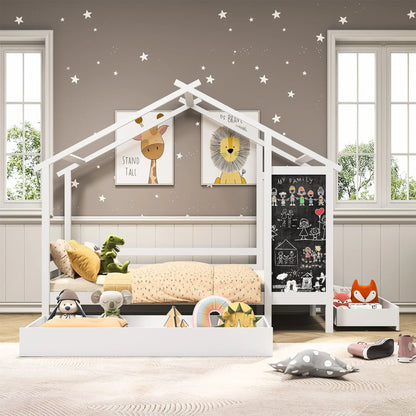 Kinderbed – Huisbed – Speelbed – Kinderhuisbed – Massief Dennenhout – 2 Opberglades – Veilig Ontwerp