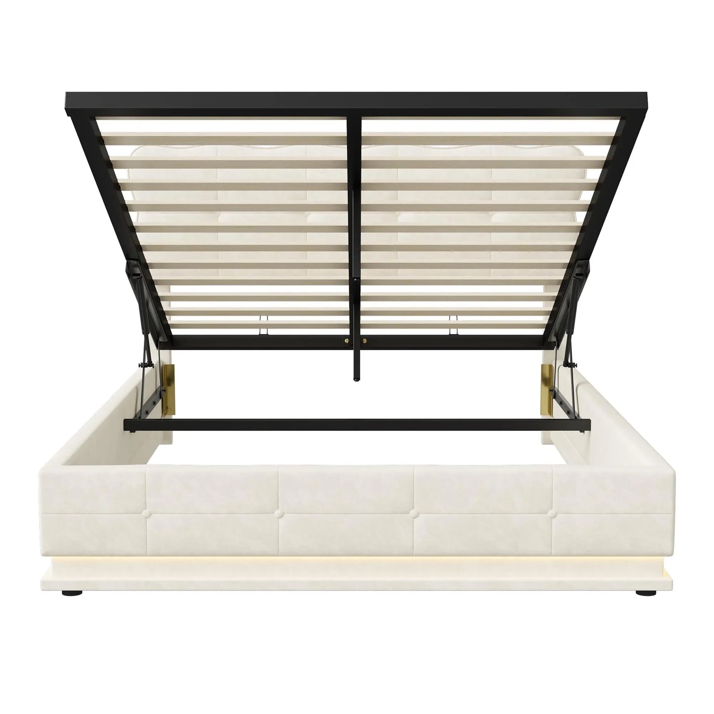Velvet Bed – Fluwelen Bed – Bed Met Opbergruimte – Hydraulisch Bed – Warm Beige – 140x200 Cm – LED Sfeerverlichting