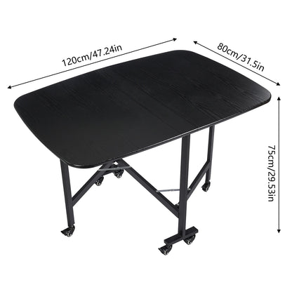 Multifunctional Foldable Dining Table Small Kitchen Table Black with 6 Brake Castors  in 3 Shapes 120 x 80 x 75 cm - QUORE