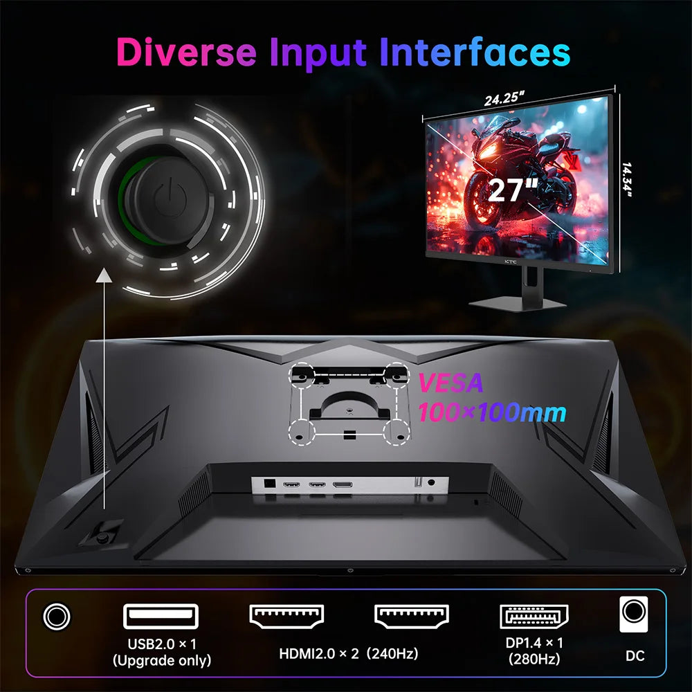 Gamingmonitor – Gaming Scherm – Gamemonitor – Pc Monitor – 27 Inch – Full HD – 280Hz Verversingssnelheid – 1ms Reactietijd - QUORE