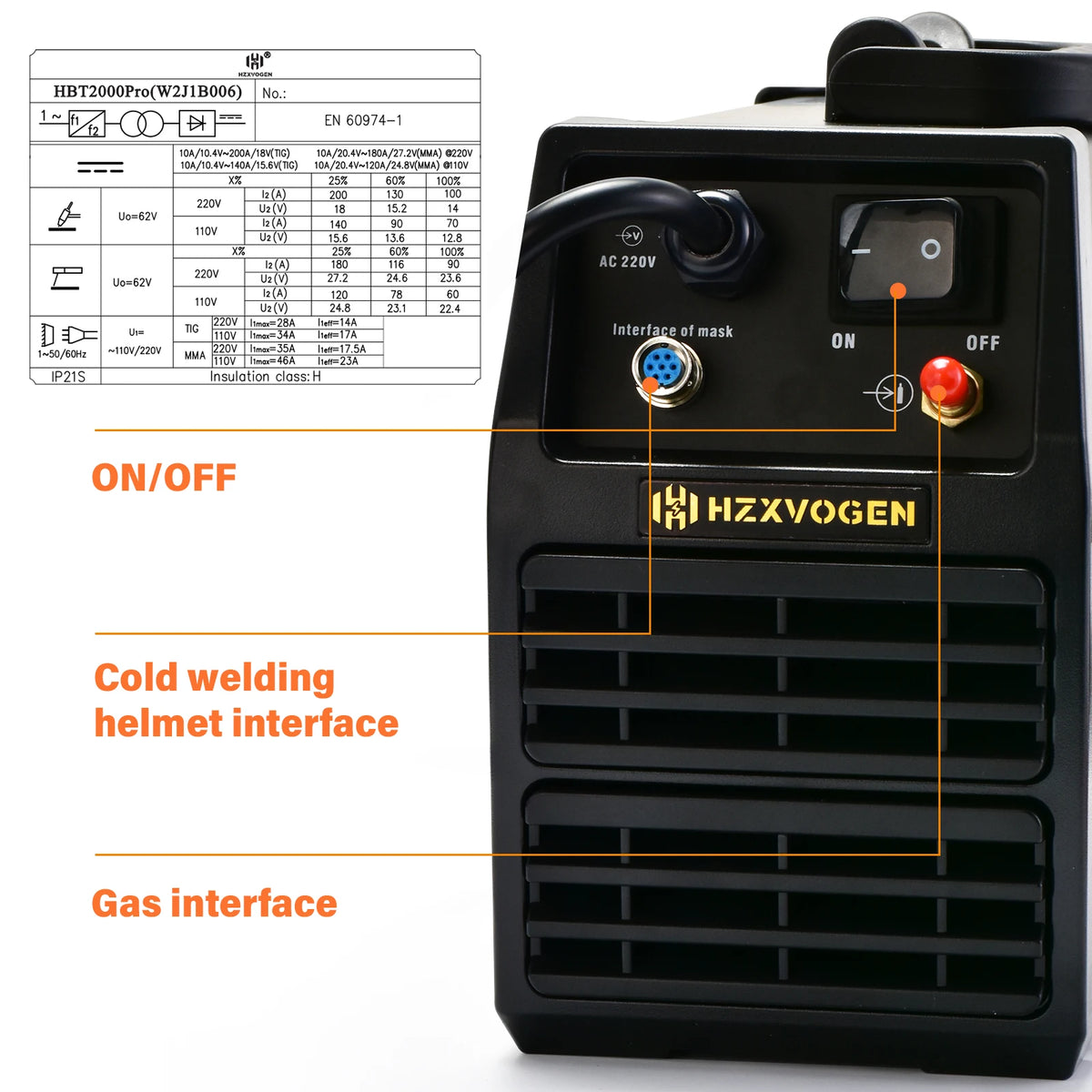 Hzxvogen - HBT2000P - Elektrisch lasapparaat - 200A - 4 in 1 - Aluminium Tig-lasmachine - ARC-kracht 2T-4T - Zwart - QUORE