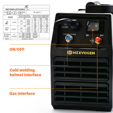 Hzxvogen - HBT2000P - Elektrisch lasapparaat - 200A - 4 in 1 - Aluminium Tig-lasmachine - ARC-kracht 2T-4T - Zwart