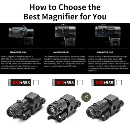 558+G33 Holographic Reflex Sight Red Dot Optic Sight with G33 3X Magnifier Combo Built-in Flip QD Mount - QUORE