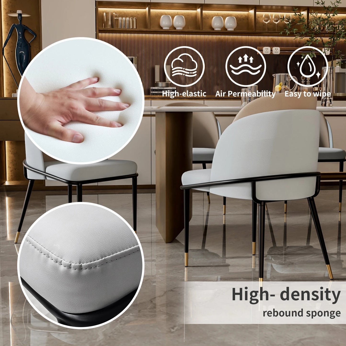 Eetkamerstoelen – Stoelen – Diningsstoelen – Keukenstoelen – Design Stoelen – Lichtgrijs – Microfiber Silicone Leder – Comfortabele Zitting
