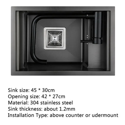 Spoelbak – Gootsteen – Keukenspoelbak – Barspoelbak – Balkonspoelbak – Enkelvoudige Kom – RVS Roestvrij Staal – Compact 45x30 cm
