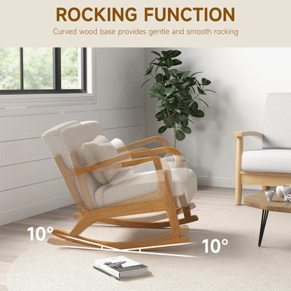 Relaxfauteuil – Relaxstoel – Schommelstoel – Wiegstoel – Linnen Stof – Ergonomische Ondersteuning – Houten Basis