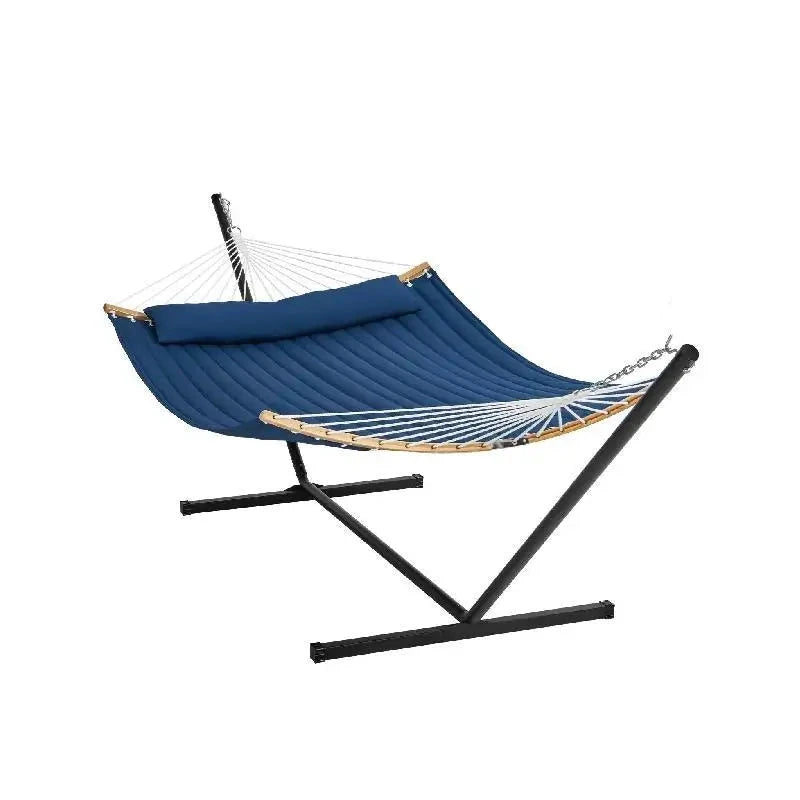 Hangmat - voor twee personen - met standaard - licht parachutestof - 55.1x 74.8cm - tot 217kg - Blauw - QUORE