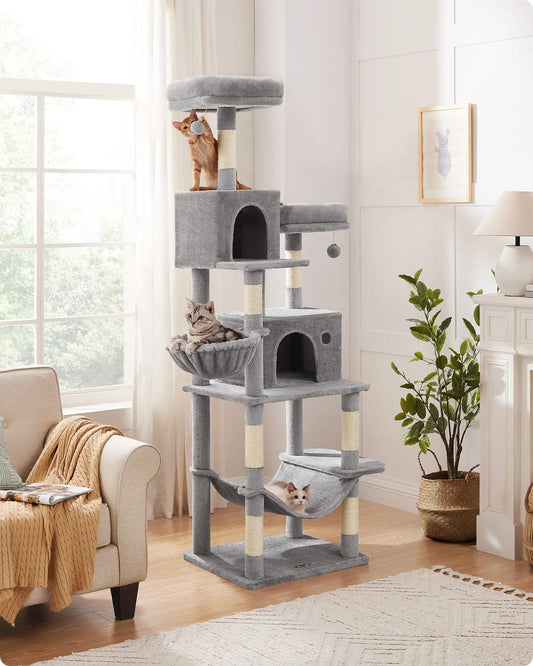 Krabpaal - Krabton - Krabmeubel - Kattentunnel - Kattenspeelgoed - 199cm - Inclusief Grote Ligplaats en Afneembare Hoezen – Lichtgrijs - QUORE