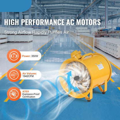 Bouwventilatoren - 350W - Ventilator - Uitlaatventilator -  Industriële Extractor - en Blower - Draagbare - voor Magazijnen - Bouwplaatsen en Thuisgebruik