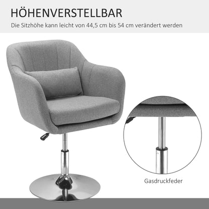 Draaistoel – Bureaustoel – Eetkamerstoel – Accentstoel – Verstelbare Zithoogte – 360° Draaibaar – Ademend Linnen - 60 x 60 x 79-91 cm - Grijs