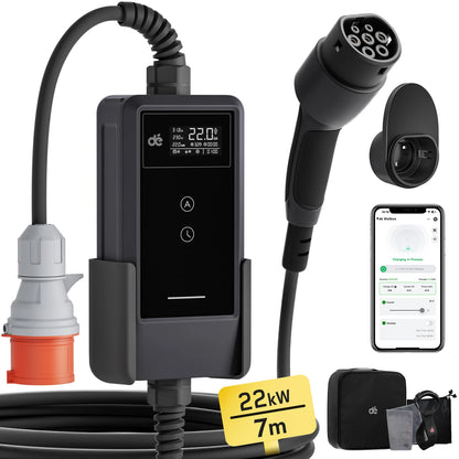 22KW EV Charger – Elektrische Autolader – Laadstation – Thuislader – Wall Mounted Ver. 7M Type 2 – 3-Fase 32A – Wifi App Besturing – 7 Meter Kabel