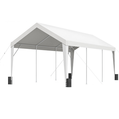Garagetent - Partytent - Carport Tent - Tent - 10x20ft - Waterdichte - Auto Overkapping - Heavy Duty - Car Canopy - met 8 Verstevigde Palen - UV-bestendige Tarp - Stormvaste - voor Buiten - Wit