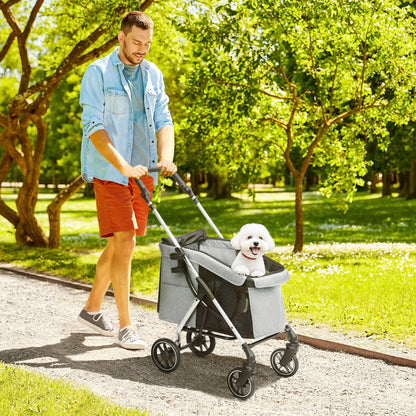 Hondenwagen – Opvouwbare Hondenbuggy – Kleine Honden Kar – Wandelwagen – Lichtgrijs – Lichtgewicht Aluminium Frame – Wasbaar Comfortkussen