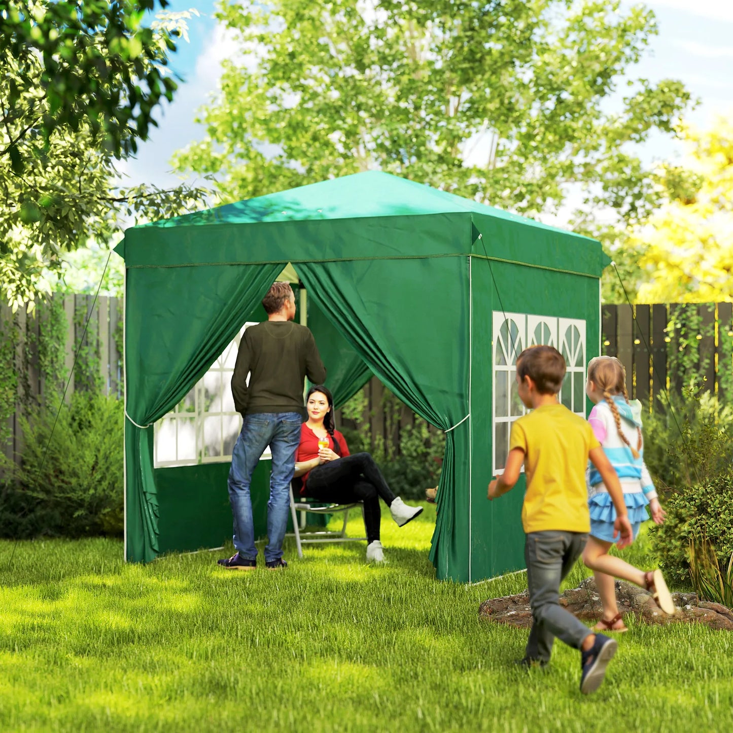 Feesttent – Partytent – Tuinpaviljoen – Opvouwbare Tent – Easy-Up Tent – Waterdicht Oxford Doek – UV-Bescherming UPF 50+ – 4-6 Personen – Verstelbare Hoogte - Groen