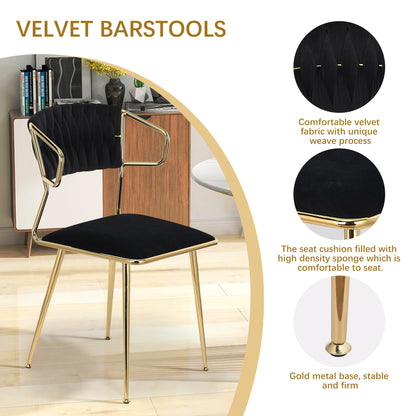 Eetkamerstoelen – Velvet Eetkamerstoelen – Fluwelen Stoelen – Design Stoelen – Luxe Stoelen – Ergonomisch Comfort – Metalen Poot Stabiel - 39 x 50 x 77 cm - Zwart