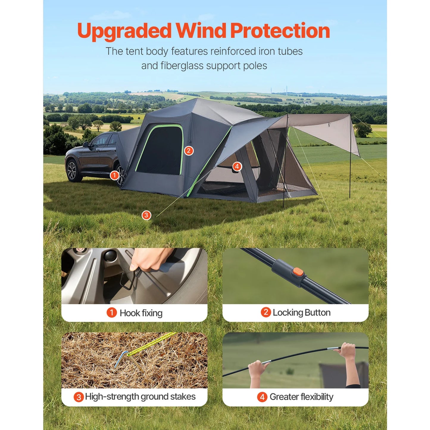 Bustent – Koepeltenten – Kampeertent - Tent - Pop up tent - Tenten - 10x10ft - Waterdicht & Ruim – Dubbel-laags Ontwerp – Schaduwluifel & Mesh Vensters