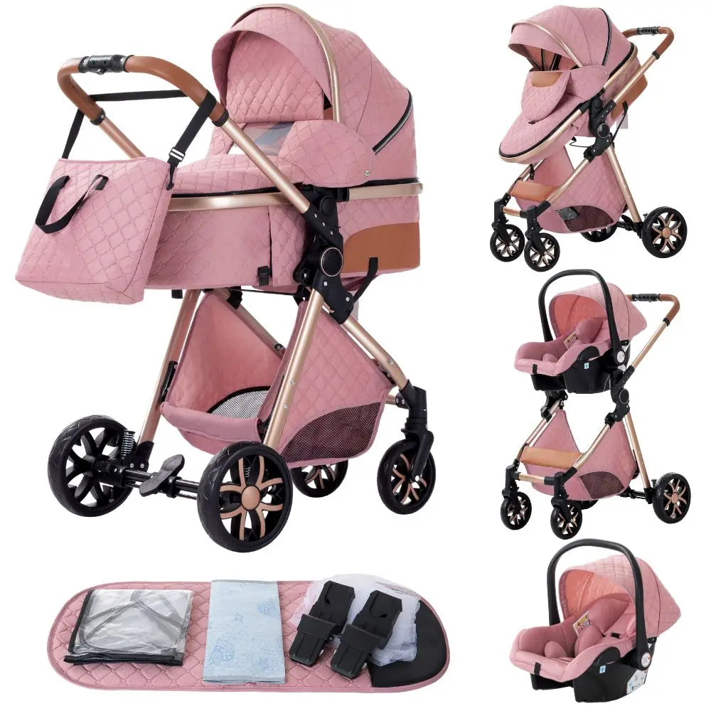 Stroller - Buggy - Kinderwagen 3-in-1 - Kinderwagens - Draagbare Reis Kinderwagen  - Hoogland Pram -Multifunctionele Aluminium Frame Kinderwagen - Hoge uitvoering - Zwart