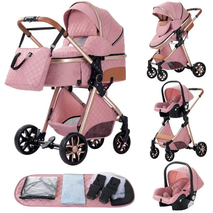 Stroller - Buggy - Kinderwagen 3-in-1 - Kinderwagens - Draagbare Reis Kinderwagen  - Hoogland Pram -Multifunctionele Aluminium Frame Kinderwagen - Hoge uitvoering - Zwart