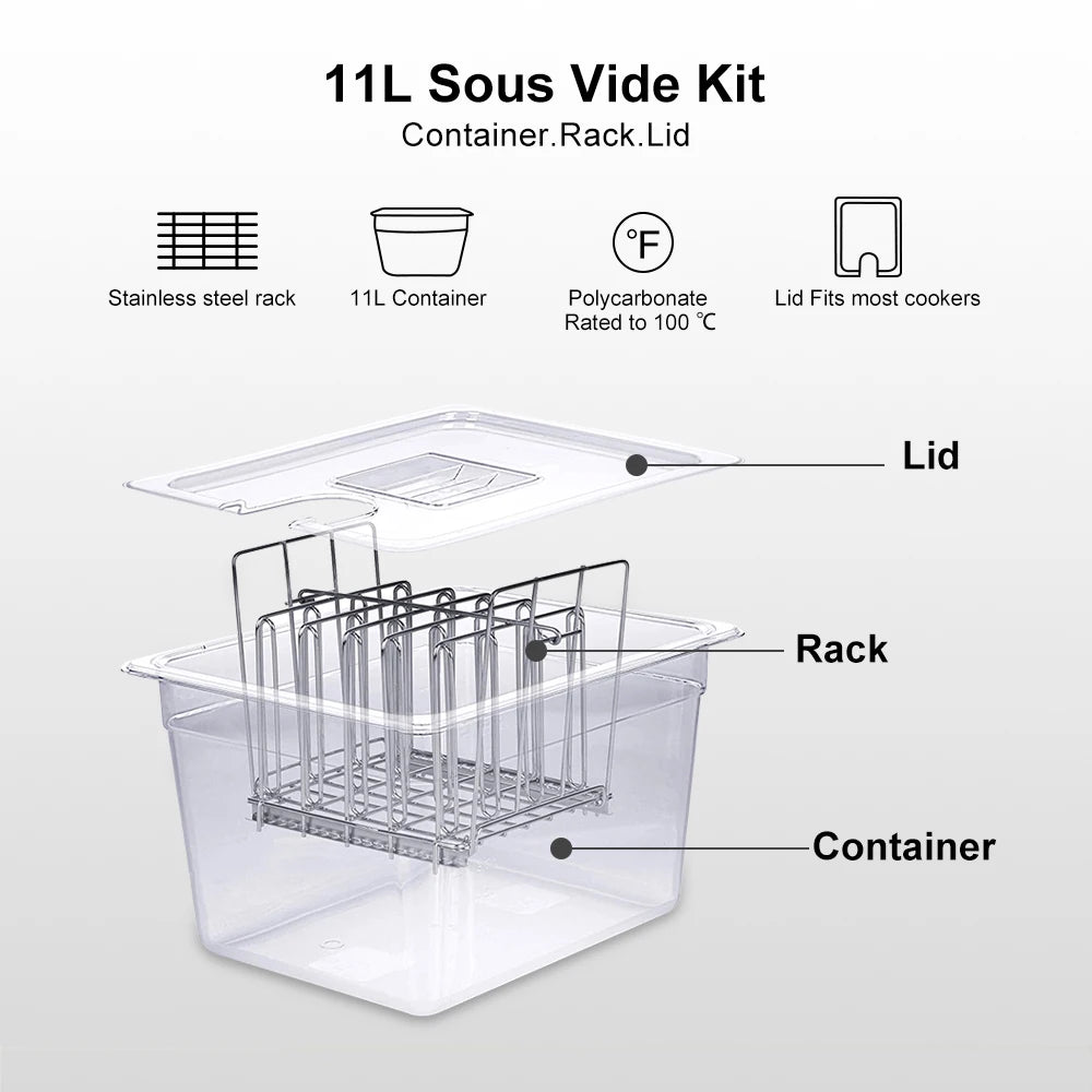 Stainless Steel Sous Vide Rack and 11L Sous Vide Cooker Containers Detachable Dividers Separator for Immersion Circulators - QUORE