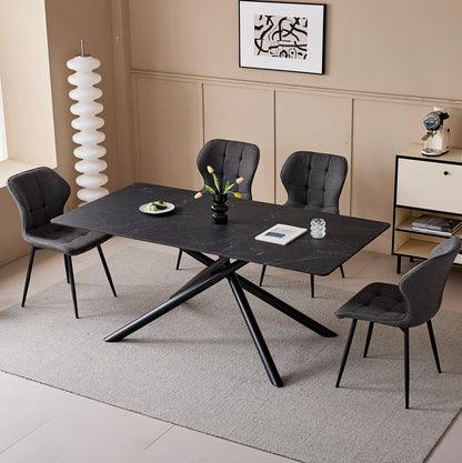 Eettafel – Dinertafel – Tafel – Eetkamertafel – Rechthoekige Blad – Imitatiesmarmeren Blad – Kruisframe Metaal - 180 x 90 x 76.5 cm - Zwart