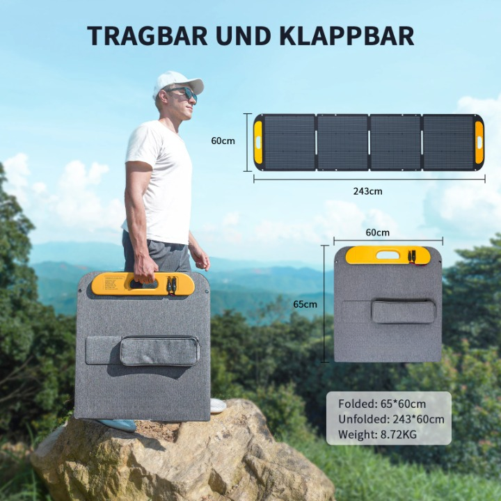 Zonnepaneel - Zonnepaneelset - Draagbaar - Opvouwbare - Waterdict - Outdoor Emergency Backup - voor Thuis - Tenten - Buiten - Kamperen - 220W - IP67 - 19V - 243 x 60 - Geel