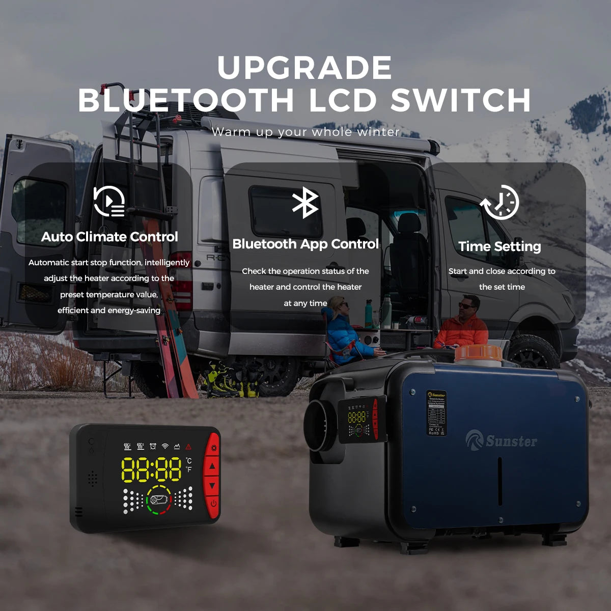 Dieselkachel - Elektrische kachel - Kachel en ventilatoren - Benzineluchtkachel - Bluetooth-appbediening - GEEN stroomadapter - 12V - 8KW - 5L - Blauw