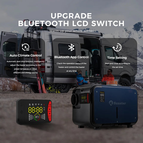 Sunster - Dieselkachel - Elektrische kachel - Kachel en ventilatoren - Benzineluchtkachel - Bluetooth-appbediening - GEEN stroomadapter - 12V - 8KW - 5L - Blauw