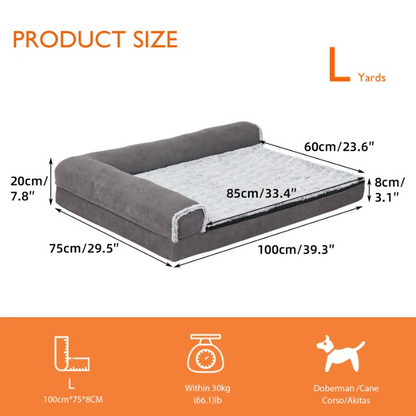 Hondenbed - Hondenbank - Bolster Hondensofa -Slaapbank - Pet Bed - Orthopedische - L-Vorm - Met Afneembare Wasbare Hoes - 100% Katoen - L - 100 x 75 x 20 cm - Grijs