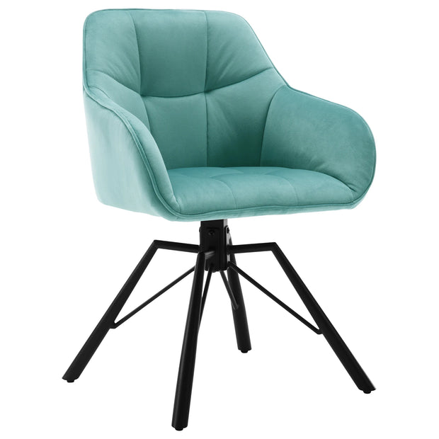 Chair - Dining Chair - Swivel Dining Chair - Ergonomic - Dining Chair with Armrests - Comfortable - Upholstered Kitchen Chair - Velvet Seat - 360° Rotation - Modern Design - 58.5x54.5x82.5cm - Turquoise Velvet