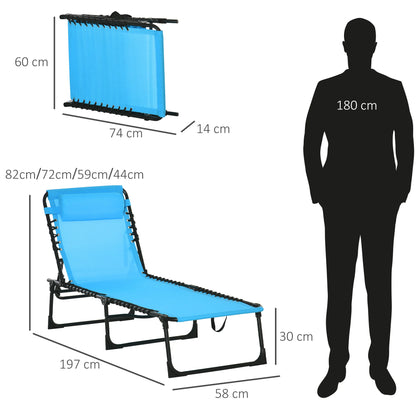 Vouwbare en Verstelbare 3-Weg Lounger Recliner - Tuinstoel met Lanyard Systeem - Blauwe Stoel - Ideaal voor Camping - Zwembad en Tuin - QUORE