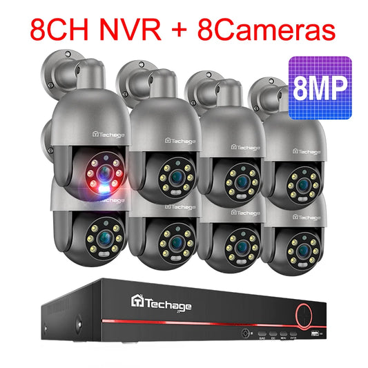 Techage 8CH 4K 5MP 8MP PTZ Security POE IP Camera System Outdoor AI Human Detection Two Way Audio Video Surveillance Camera Kit - QUORE