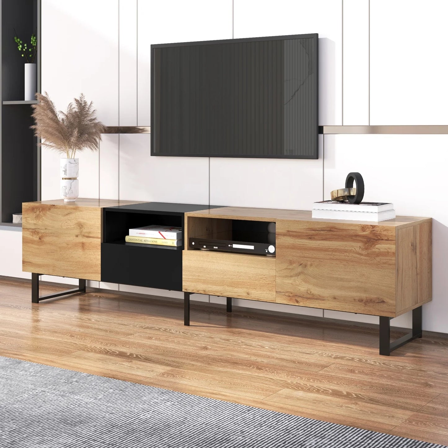TV Meubel – TV Kast – TV Dressoir – Media Meubel – Lowboard – Modern Design Zwart Hout – Ruime Opbergruimte – Stevig MDF