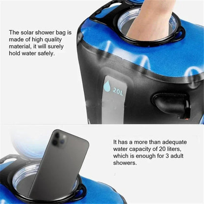 Solar Douchezak – Zonne Douche – Draagbare Douche – Outdoor Douche – 20L Inhoud – Lichtgewicht TPU Materiaal – Met Afneembare Slang - QUORE
