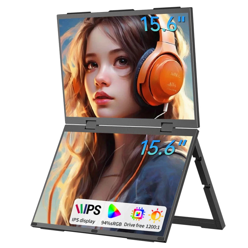 15,6 Inch Draagbare Monitor – Extra Scherm – Laptop Display – Schermvergroter – Tweede Beeldscherm – IPS Scherm Met 178° Kijkhoek – Opvouwbare Standaard 315° - QUORE