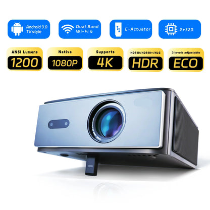 Mini Beamer - Projector - Digitale Beamer - Draagbaar - Smart TV Projectors - 1080P - 4K Full HD - Met Elektrische standaard - 1200ANSI - 130W -  Android System - EU-stekker