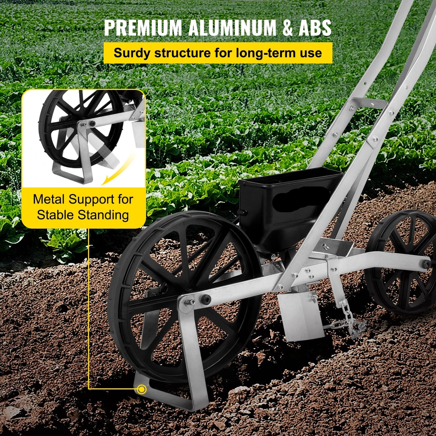 Tuin Push Zaaimachine - Handmatige - Tuin - Duw Zaaimachine - Aluminium en ABS - Rij Gewas Planter met Zes Verwisselbare Zaadplaten - Rijmarkering - voor Het Zaaien - Verschillende Gewassen - Groenten - Zaaien