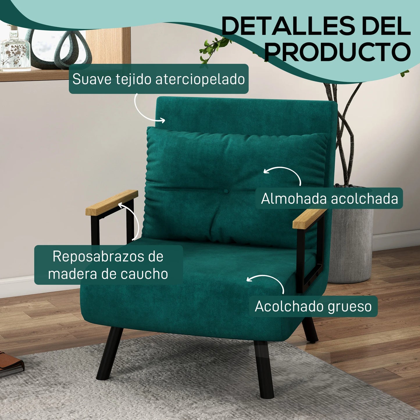 Bedbank – Slaapbank – Fauteuil – Slaapstoel – Bankbed – Verstelbare Rugleuning 5 Standen – Stalen Frame Met Fluwelen Bekleding - Groen