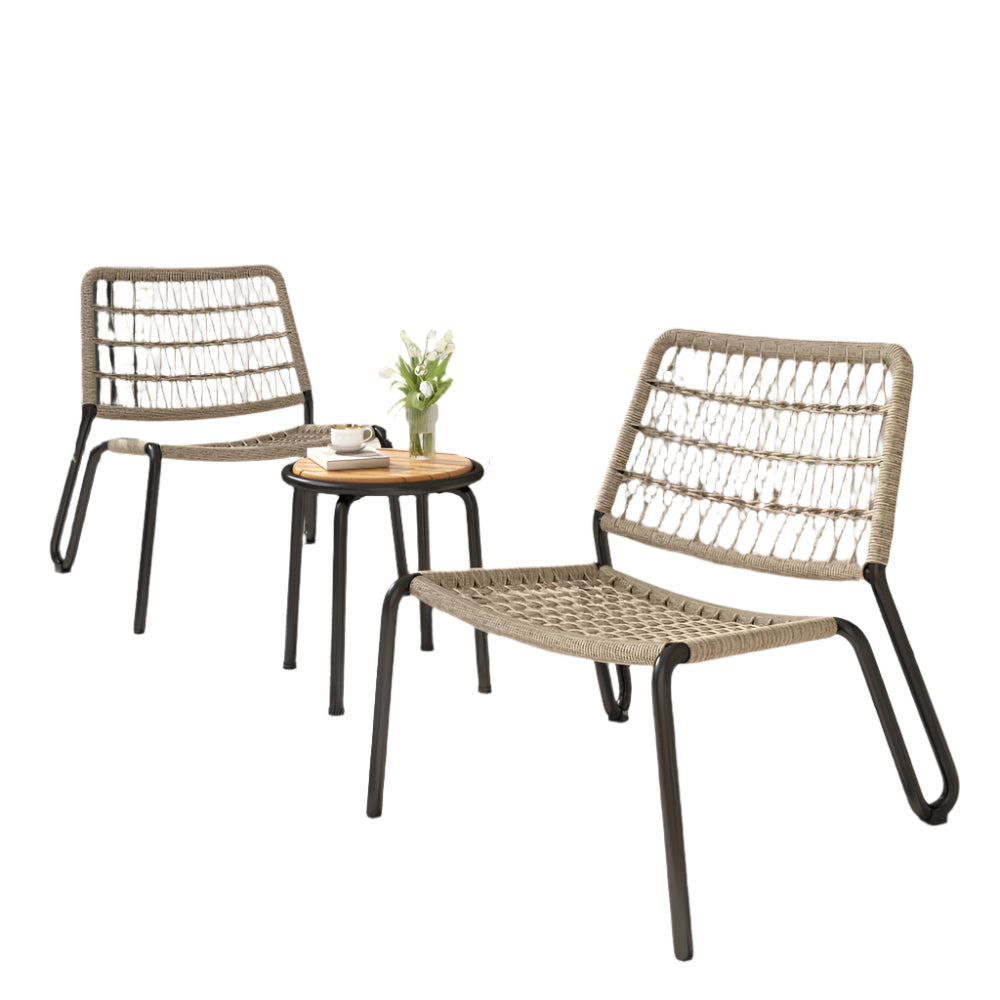 Balkonset – Balkonmeubelset – Tuinset – Terrasmeubels – Verzend Staal Frame – UV-Bestendig Rope – Massief Acaciahouten Tafel - Capaciteit 160kg - Khaki