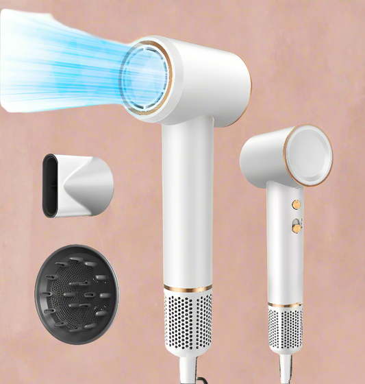 Hair Dryer - Hair Dryer with Diffuser - Super Fast Drying - 4 Heat Settings - 2 Speeds - 1600W - White