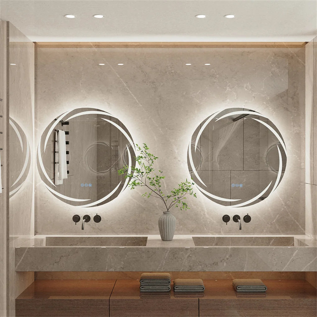 Badkamerspiegel - met LED - Wandspiegel Rond - Badkamerspiegel met Verlichting - Anti-condens - Dimbaar - Backlit - 3 Lichtkleuren - Touchscreen - IP56 Waterdicht - Draaduitgangsgroef - 60x60cm - QUORE